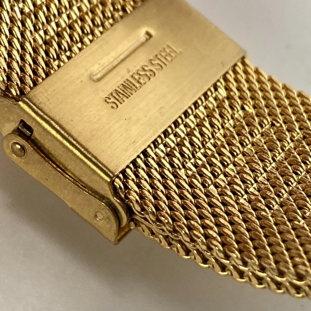 Megir Men's Chronograph Watch 43mm Gold Tone Date Mesh Band WR New Battery